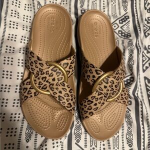 Leopard print croc sandals